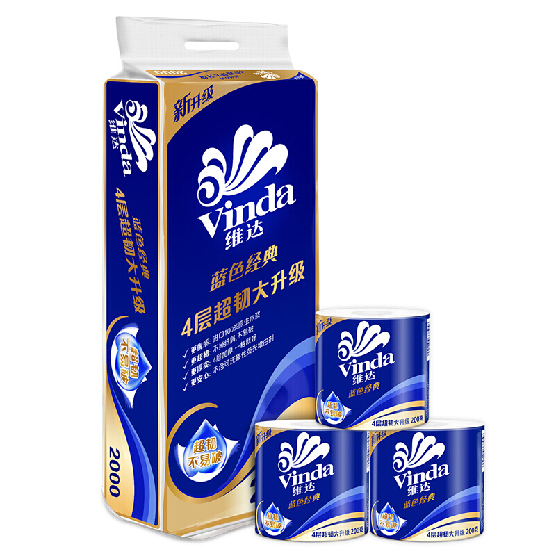 维达v4073 超韧4层200g卷筒卫生纸 10卷/提